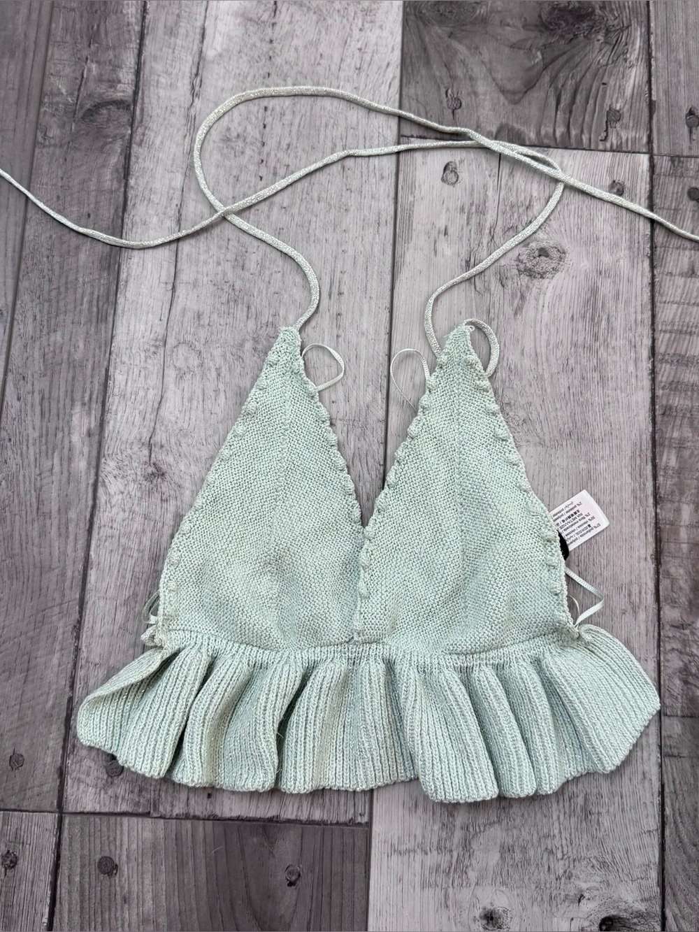 Zara Mint Green Crochet Backless Strappy Halter Crop Top Knit Small